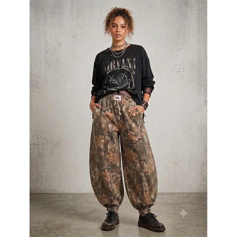 Dressed In Lala Camo Joggers Pants M Elastic Waist Parachute Streetwear Grunge